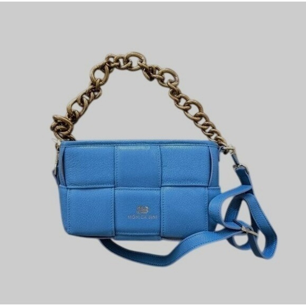 Monica‎ Bini Blue Leather Shoulder Crossbody Bag Purse